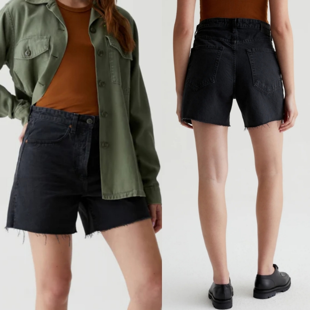 Ag Adriano Goldschmied Clove Short High Rise Baggy Fit In Black Size 30 $168